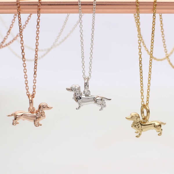 Personalised 18ct Gold Plated or Silver Tiny Dachshund Necklace