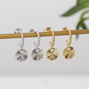 Gold or Silver Fan Charm Mini Hoop Earrings