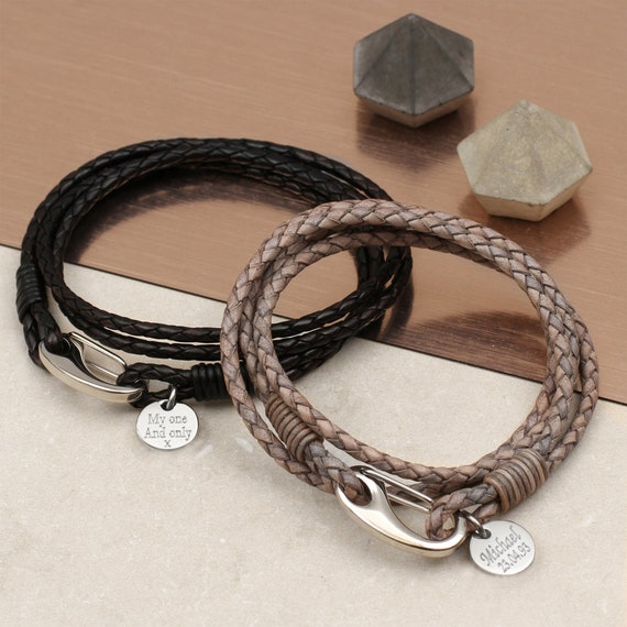 Men s Personalised Leather Triple Wrap Bracelet Etsy Australia