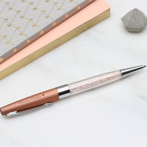 Stylo personnalisé scintillant en or rose avec cristaux • Cadeaux de papeterie •