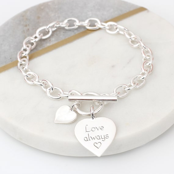 Buy 925 Solid Silver Toggle Heart Charm Bracelet Personalized Online in  India 