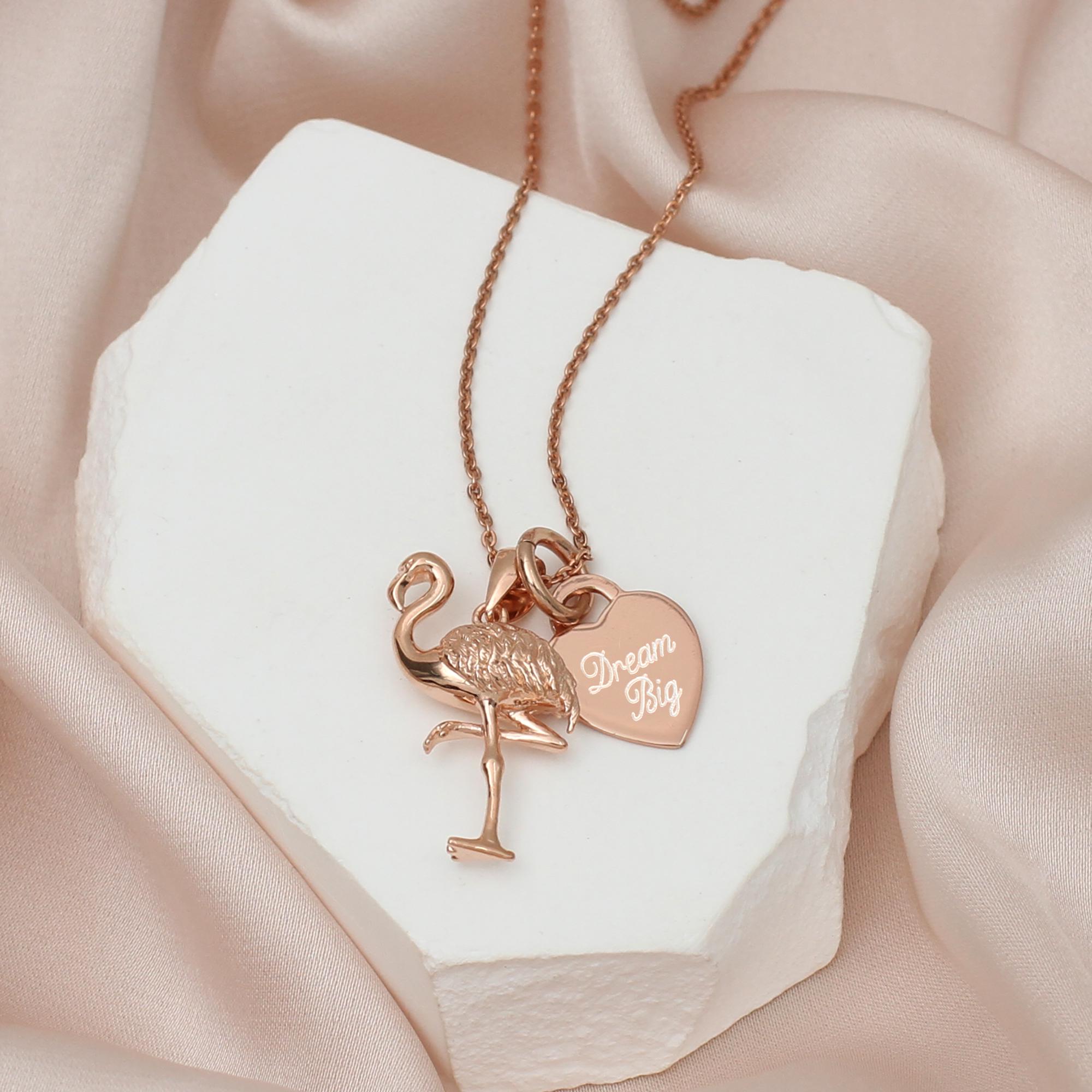 Collar Corazón Grabado De Parejas En Chapa De Oro Rosa 18K