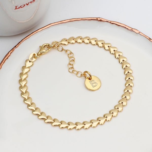 18ct Gold Plated Or Sterling Silver Heart Link Bracelet