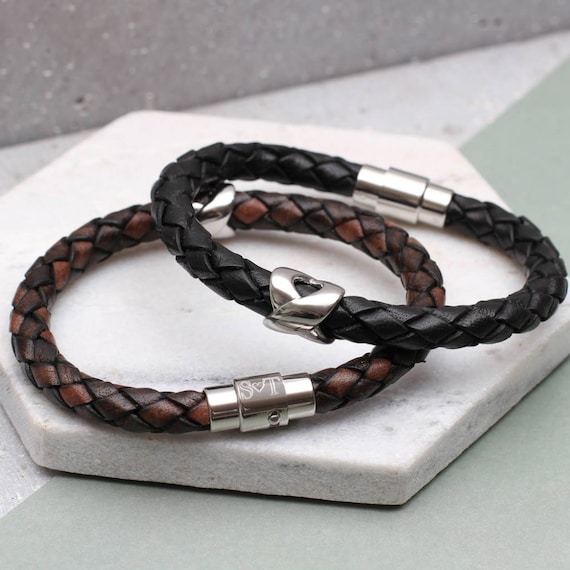 Men's Personalised Infinity Bead Leather Bracelet | Etsy UK