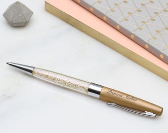 Champagne Gold Crystal Sparkle Personalised Pen • Stationery Gifts •