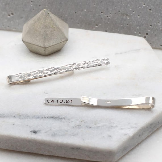 Personalised Hammered Sterling Silver Tie Clip • Groomsmen & Usher Gifts  • Best Man