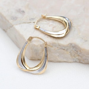 9ct Two Colour Gold U-Shape Hoop Earrings