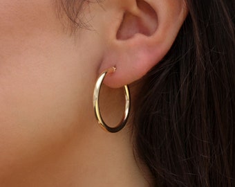 Orecchini A Cerchio Oro 9 Carati - Finitura Liscia, 3 Mm E 15 Mm, 375 - 2