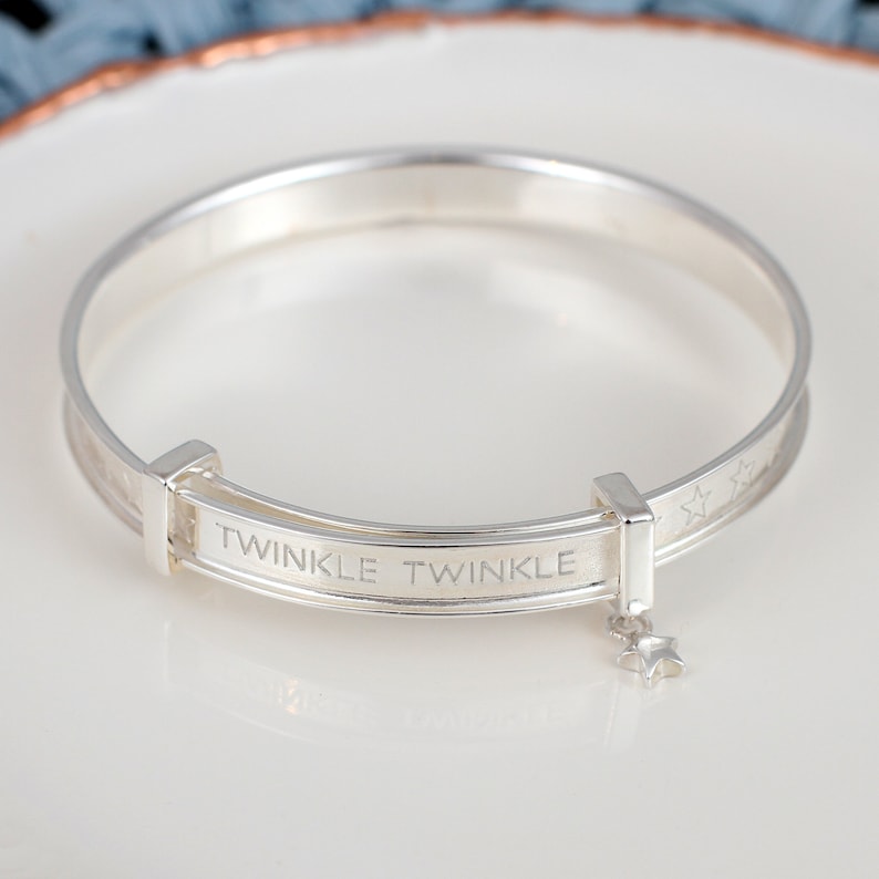 Silver Star Christening Baby Bangle Baptism Etsy