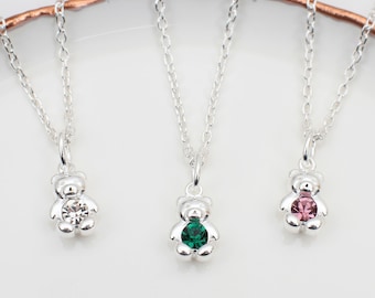 Personalised Sterling Silver Birthstone Teddy Necklace