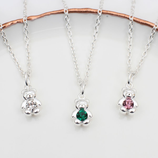 Personalised Sterling Silver Birthstone Teddy Necklace