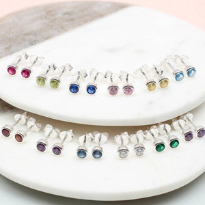 Sterling Silver Birthstone Earrings • Birthday Jewellery • Birth Month Gifts