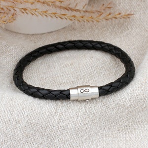 Men's Infinity Leather Bracelet • Laser Engraved