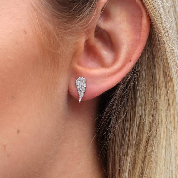 Diamond 18ct White Gold Angel Wing Earrings Etsy Singapore