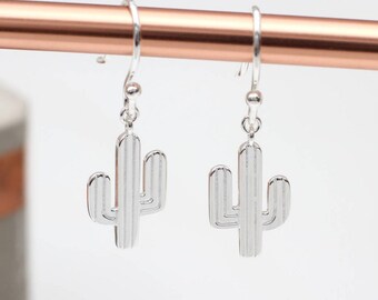 Pendientes de cactus de plata de ley