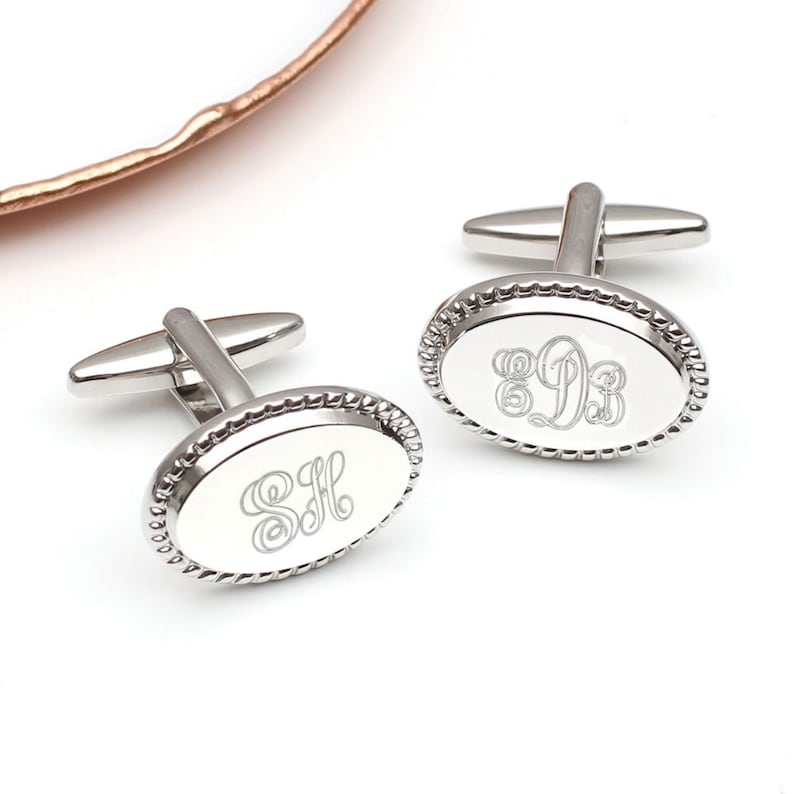 Personalised Grain Edge Monogram Cufflinks image 1