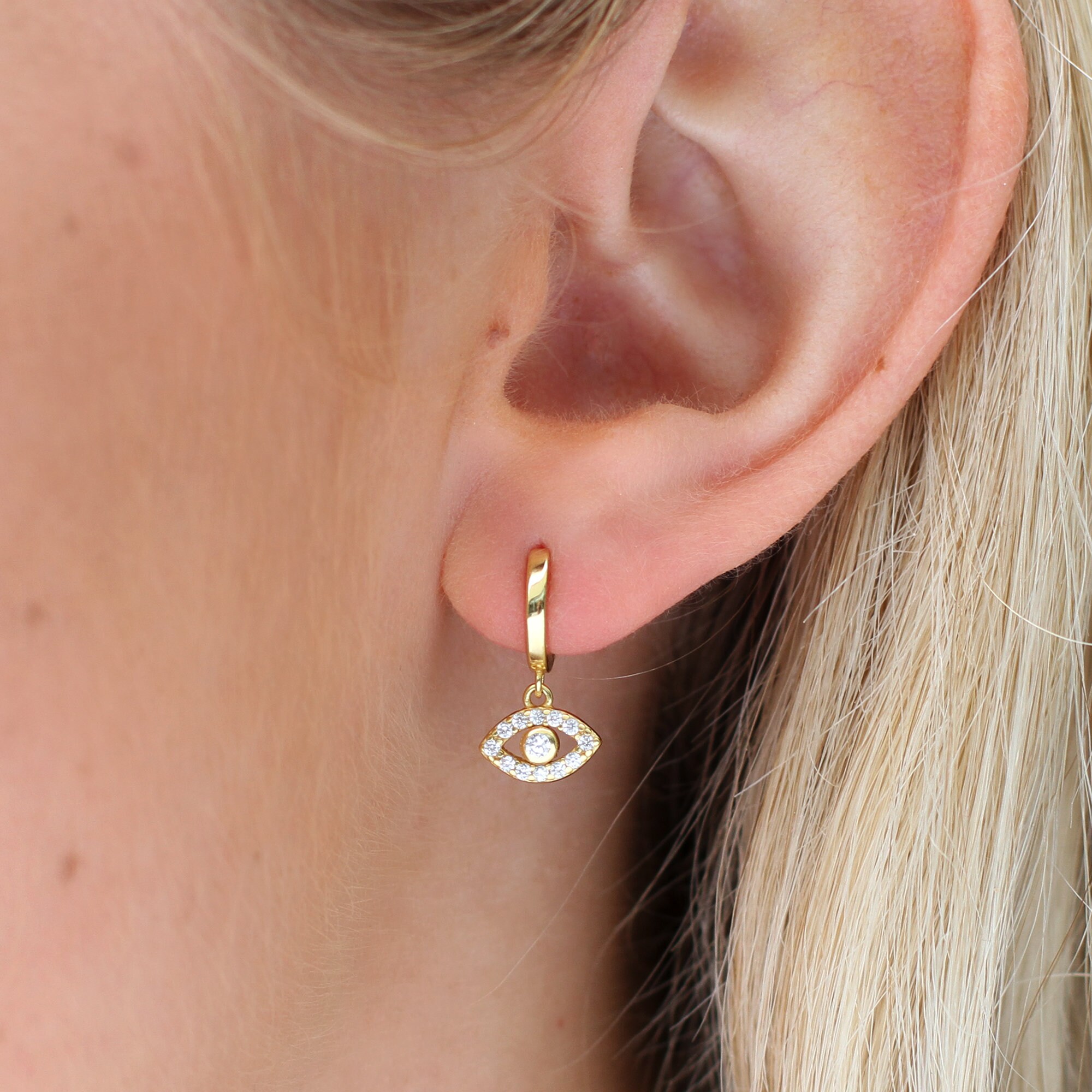 18ct Gold Plated or Sterling Silver Evil Eye Hoop Earrings Etsy