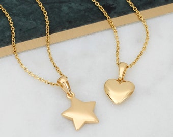 Personalised Silver or 18ct Gold Plated Star or Heart Charm Necklace