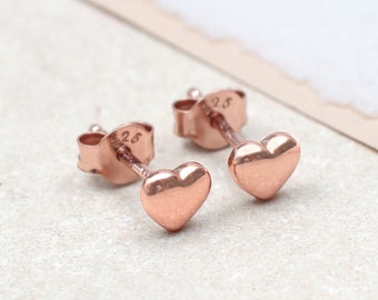 Rose Gold Heart Stud Earrings