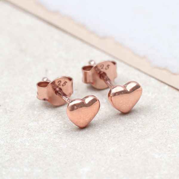 Rose Gold Heart Stud Earrings