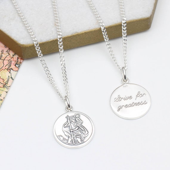 Saint Christopher Necklace, Personalised Sterling Silver, St Christopher,  Any Engraving Included - Etsy