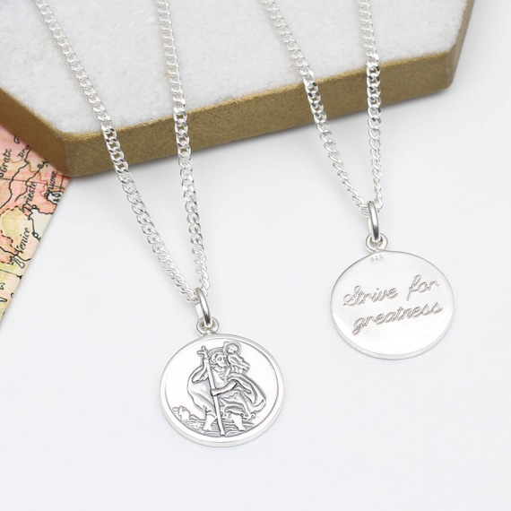 Saint Christopher Necklace, Personalised Sterling Silver, St Christopher,  Any Engraving Included - Etsy