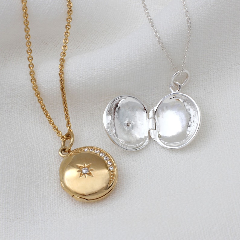 Personalised 18ct Gold Plated or Silver Moon Locket • Crescent Moon ...
