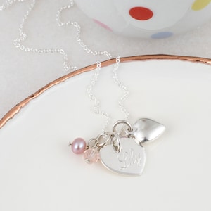 Personalised Silver & Pearl Heart Necklace • Christening • Baptism •