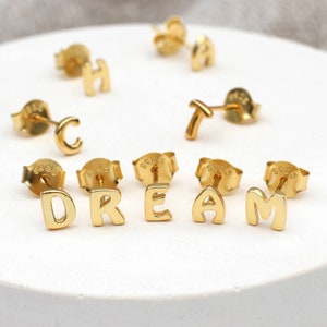 18ct Gold Plated or Sterling Silver Initial Stud Earrings • Girl's Jewellery • Letter Earrings