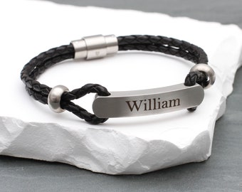 Men's Personalised Plaited Leather ID Bracelet