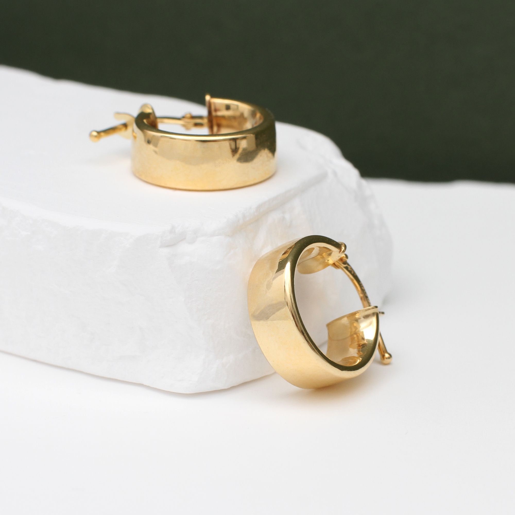 9ct Gold Chunky Huggie Hoop Earrings Solid Gold Earrings Etsy