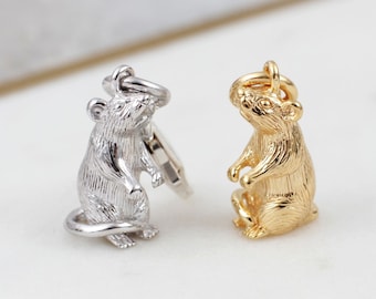 Breloque Rat du zodiaque chinois en argent sterling ou plaqué or jaune 18 carats