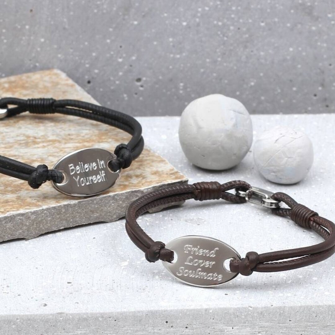 Men's Personalised Leather Identity Bracelet Etsy