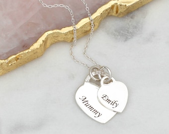 Personalised sterling silver double heart necklace • Mother Gifts • Personalized Necklace • Mother And Daughter Matching Necklace Set