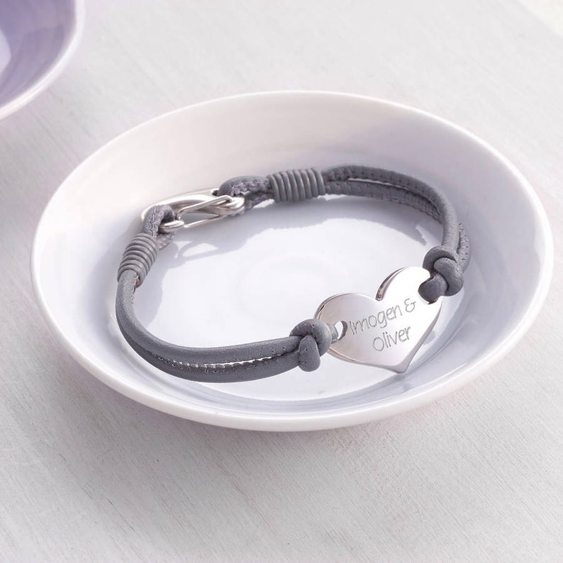 Personalised Heart Leather Bracelet Etsy