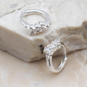 18ct gold plated or silver crystal huggie hoops
