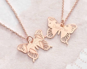 Personalised Rose Gold Delicate Butterfly Pendant