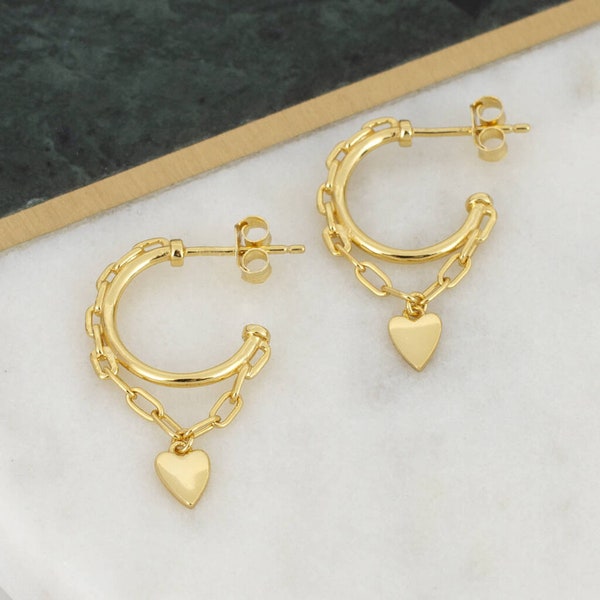 Gold Chain & Heart Hoop Earrings