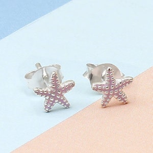 Tiny Silver & Enamel Starfish Earrings