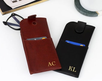 Personalised Leather Glasses Case With Card Holder