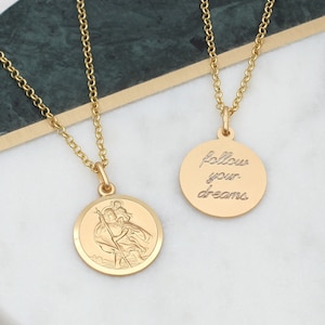 Personalisierte 18 Karat Vergoldete St Christopher Halskette • Sicher auf Reisen •