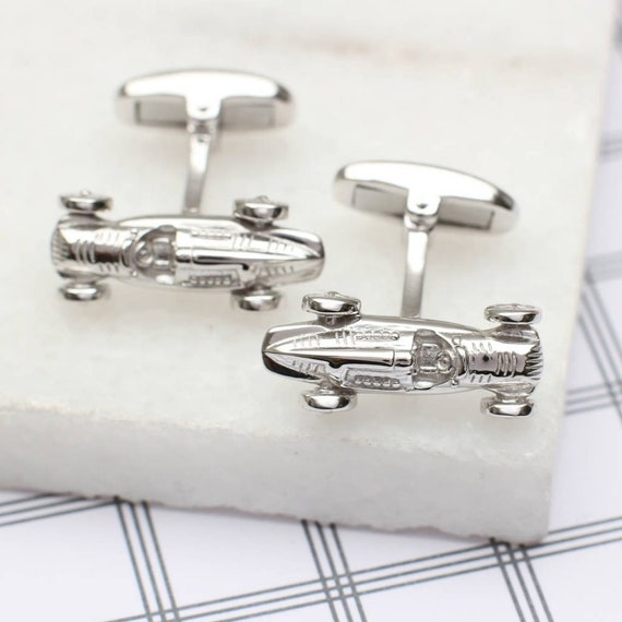 Boutons De Manchette Vintage En Argent Sterling - Motif Volant De Voiture (automobile)