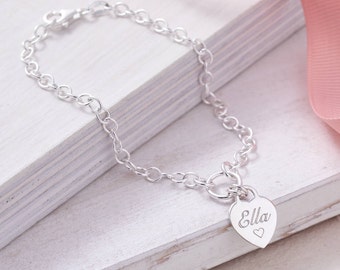 Personalised Silver Heart Charm Bracelet