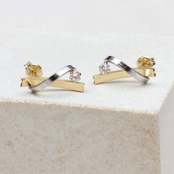 9ct two tone CZ earrings 9ct two tone CZ earrings