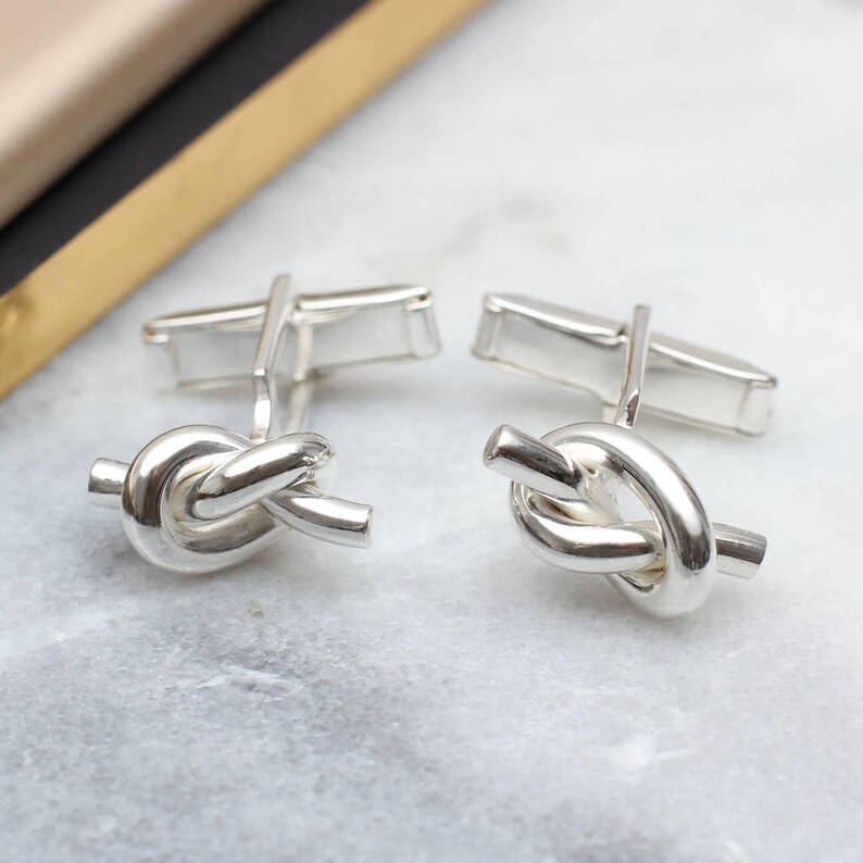 Solid Sterling Silver Love Knot Cufflinks Groomsmen Gifts image 1