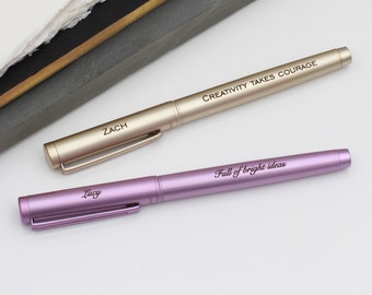 Stylo roller personnalisé lilas ou doré mat • Stylo personnalisé • Papeterie cadeau