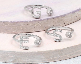 Silver & Pave Cubic Zirconia Initial Ring