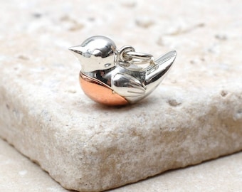 Mini Sterling Silver & 18ct Rose Gold Plated Robin Breast Charm