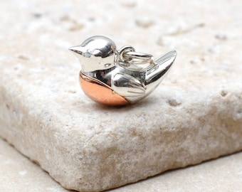 Mini Sterling Silver & 18ct Rose Gold Plated Robin Breast Charm • Christmas Gift