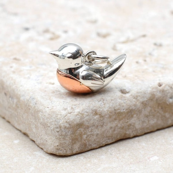 Mini Sterling Silver & 18ct Rose Gold Plated Robin Breast Charm